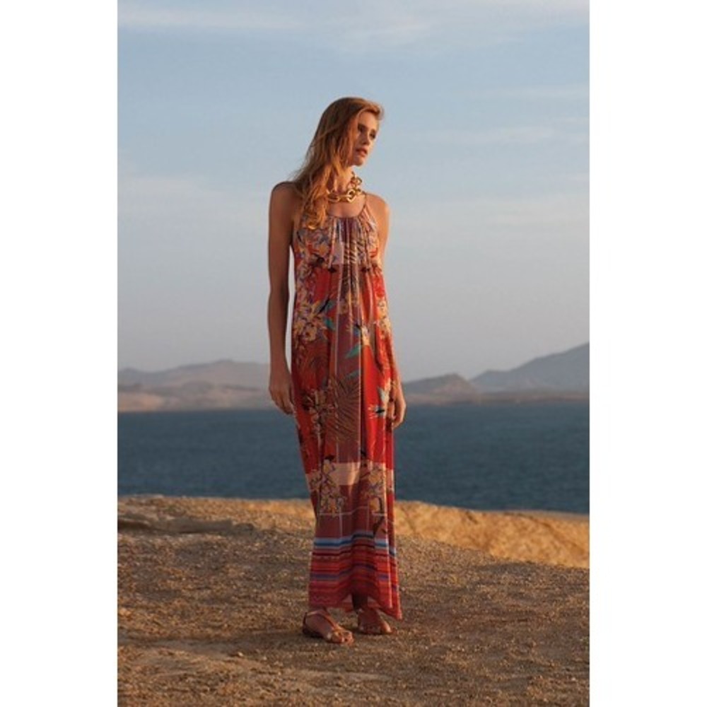 Anthropologie Women M Maxi Dress Red Dream Daily Aija Tropical Paradise Floral